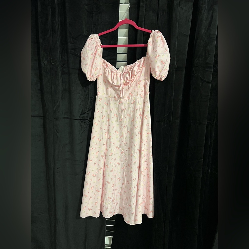 Pink floral midi dress